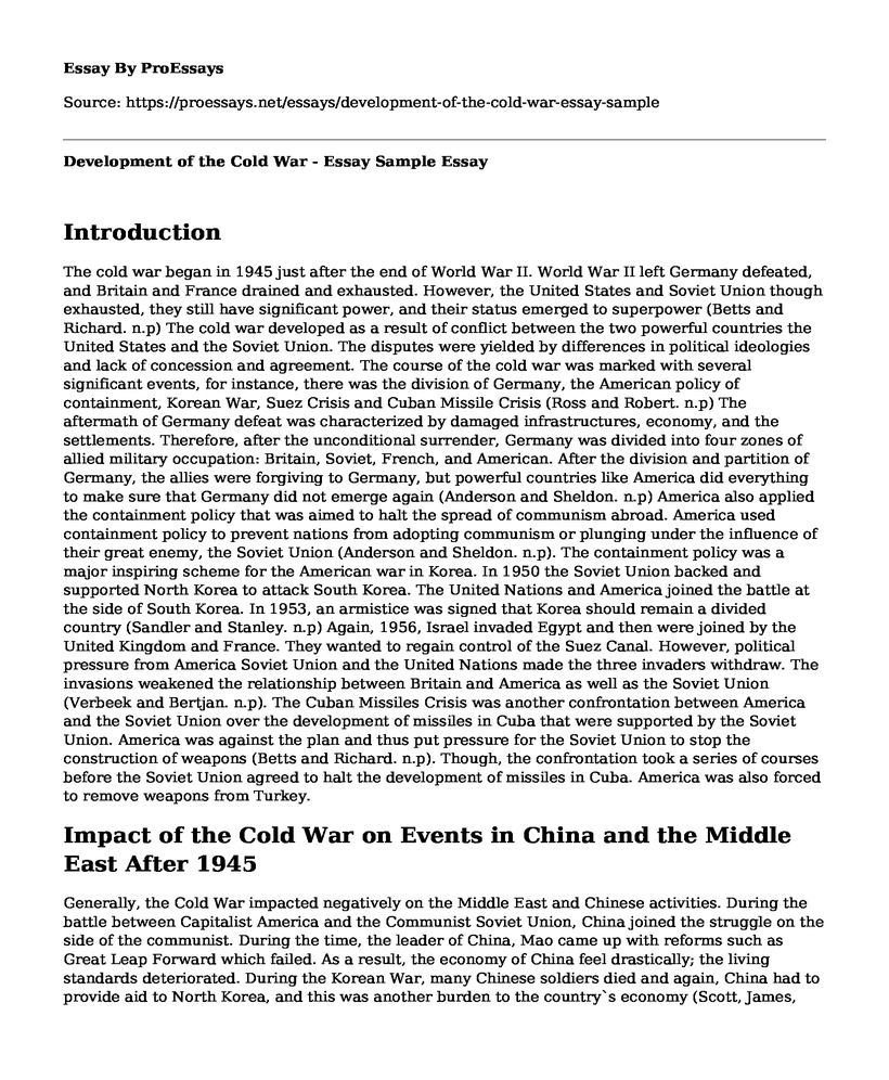 Development of the Cold War - Essay Sample