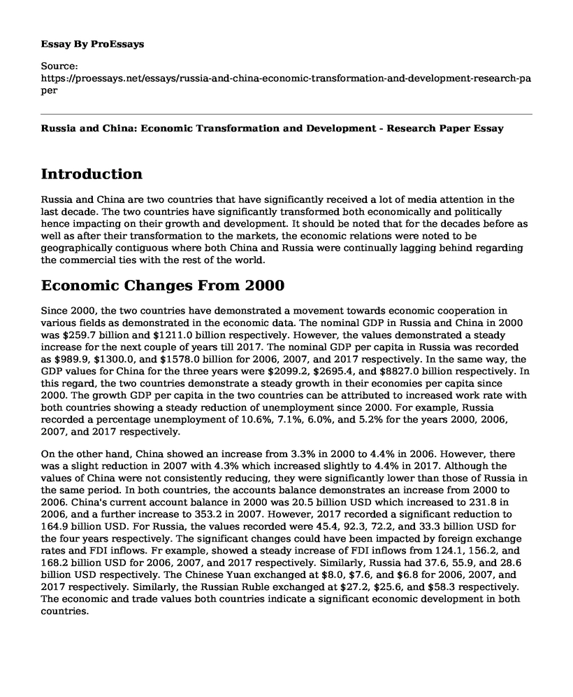 Russia and China: Economic Transformation and Development - Research Paper