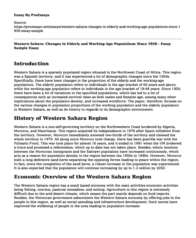 Western Sahara: Changes in Elderly and Working-Age Populations Since 1950 - Essay Sample
