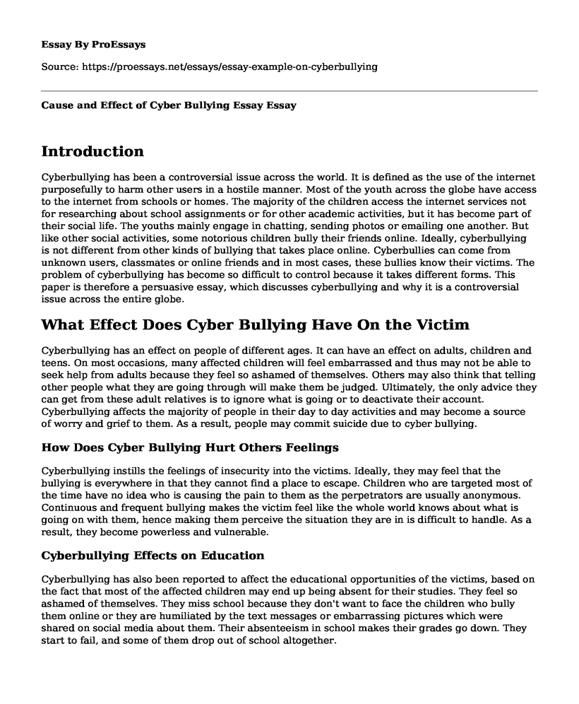 Cause and Effect of Cyber Bullying Essay