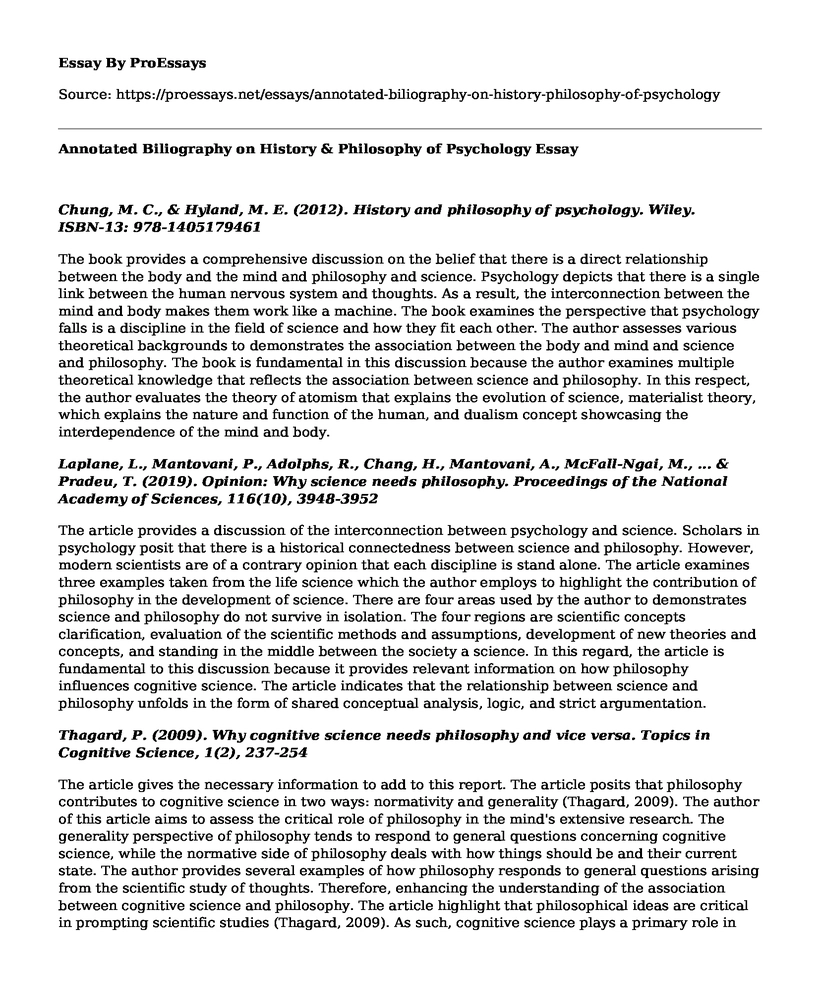 Annotated Biliography on History & Philosophy of Psychology