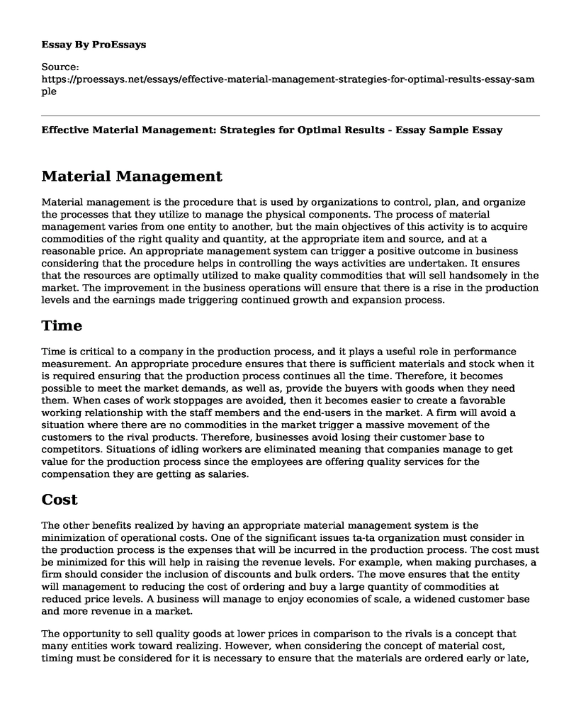 Effective Material Management: Strategies for Optimal Results - Essay Sample