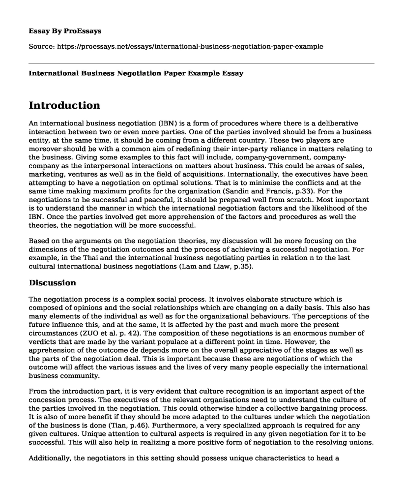 International Business Negotiation Paper Example