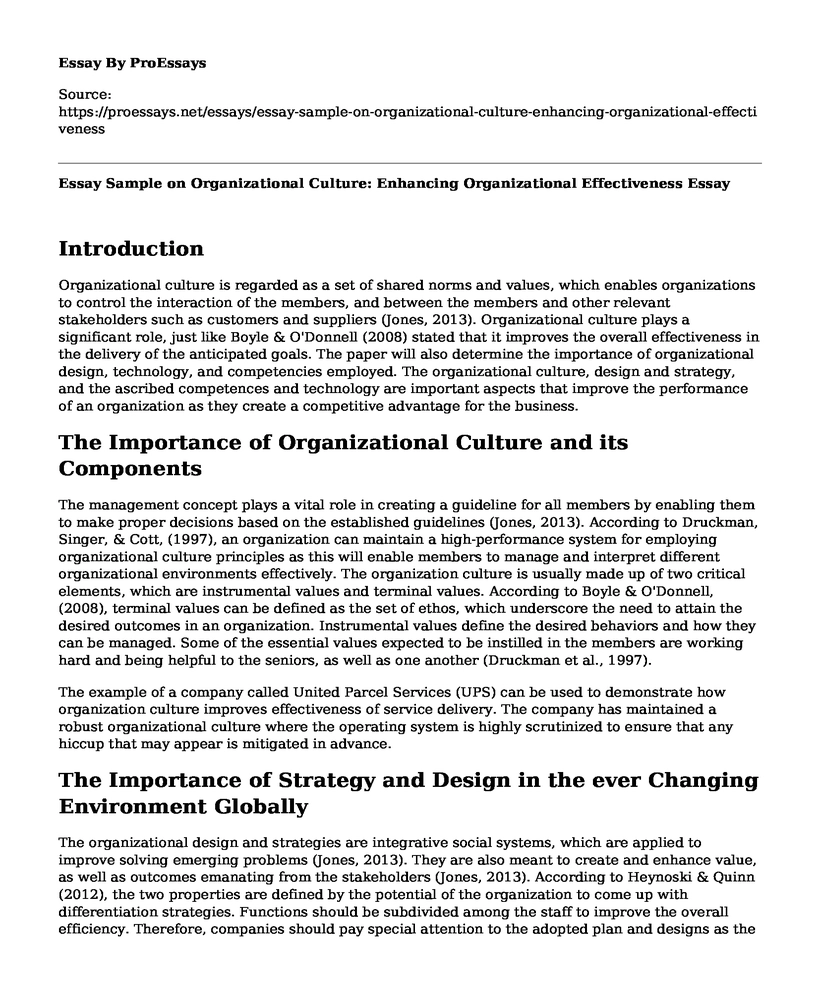 Essay Sample on Organizational Culture: Enhancing Organizational Effectiveness