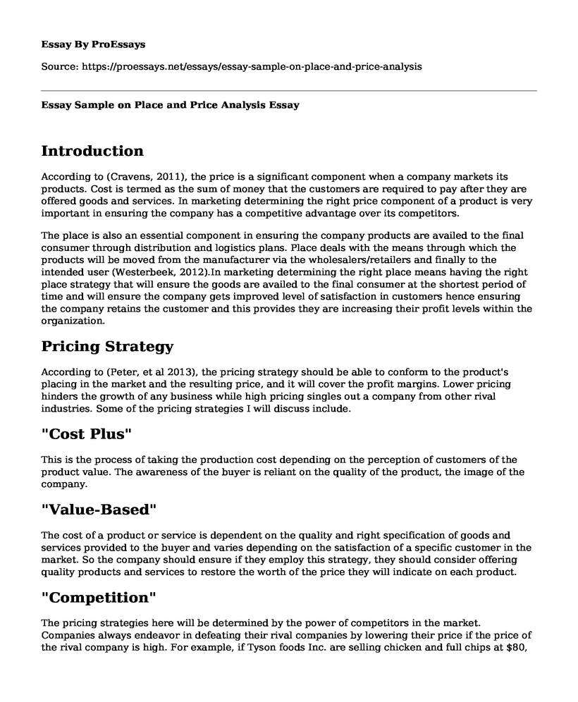 Essay Sample on Place and Price Analysis