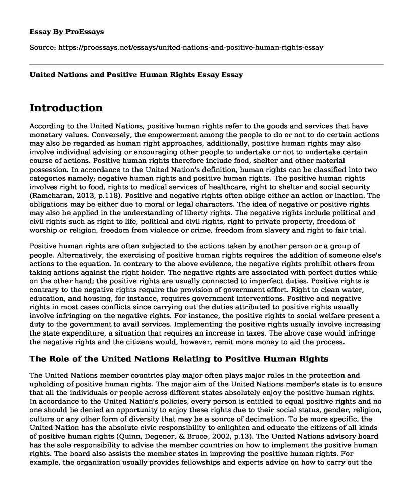 United Nations and Positive Human Rights Essay