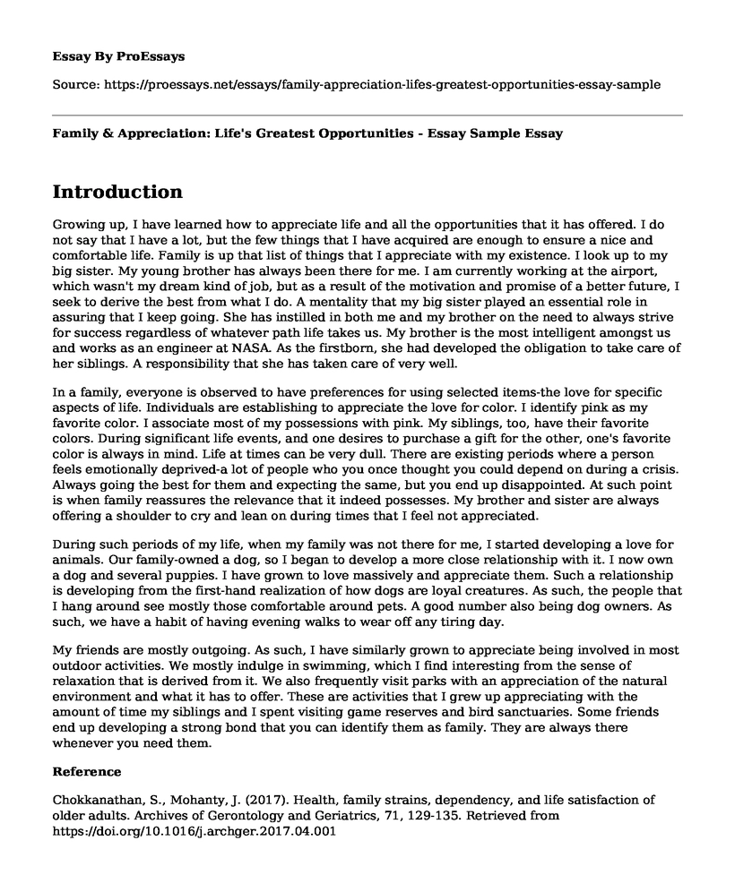 Family & Appreciation: Life's Greatest Opportunities - Essay Sample