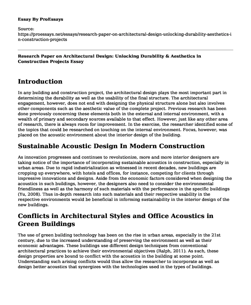 Research Paper on Architectural Design: Unlocking Durability & Aesthetics in Construction Projects