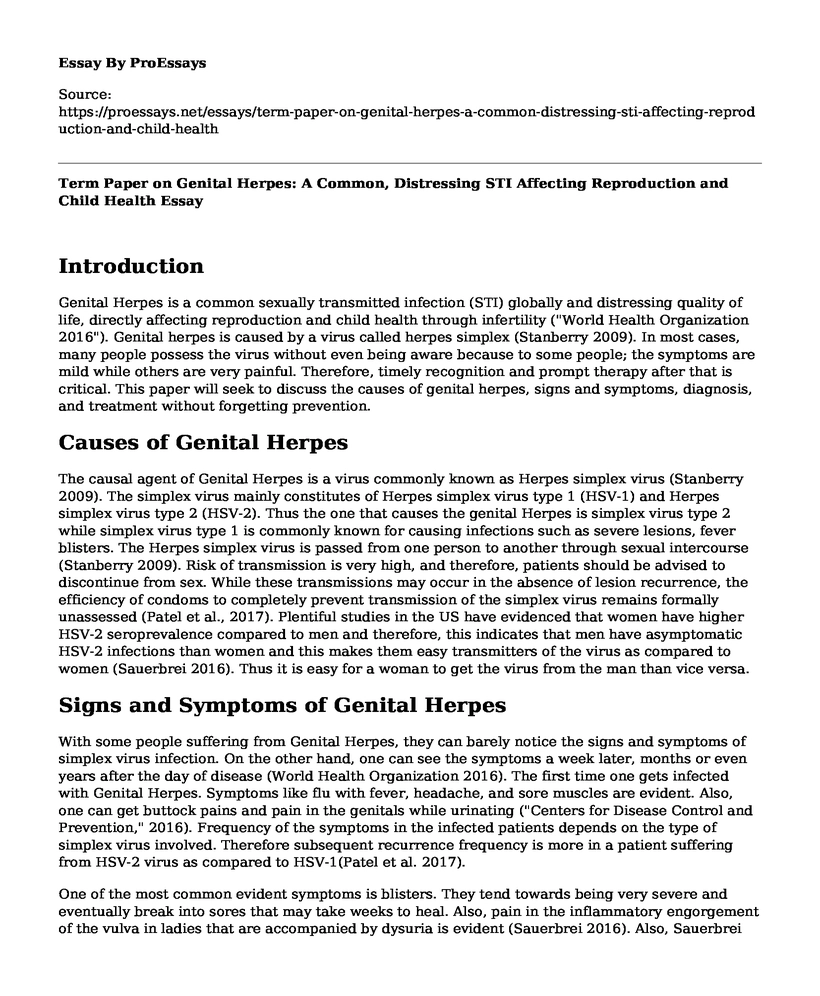 Term Paper on Genital Herpes: A Common, Distressing STI Affecting Reproduction and Child Health