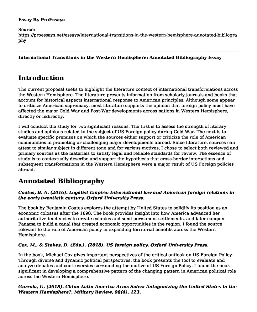 International Transitions in the Western Hemisphere: Annotated Bibliography