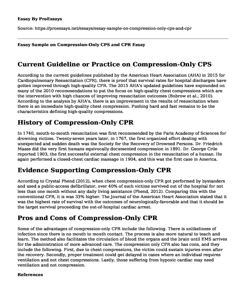 Essay Sample on Compression-Only CPS and CPR