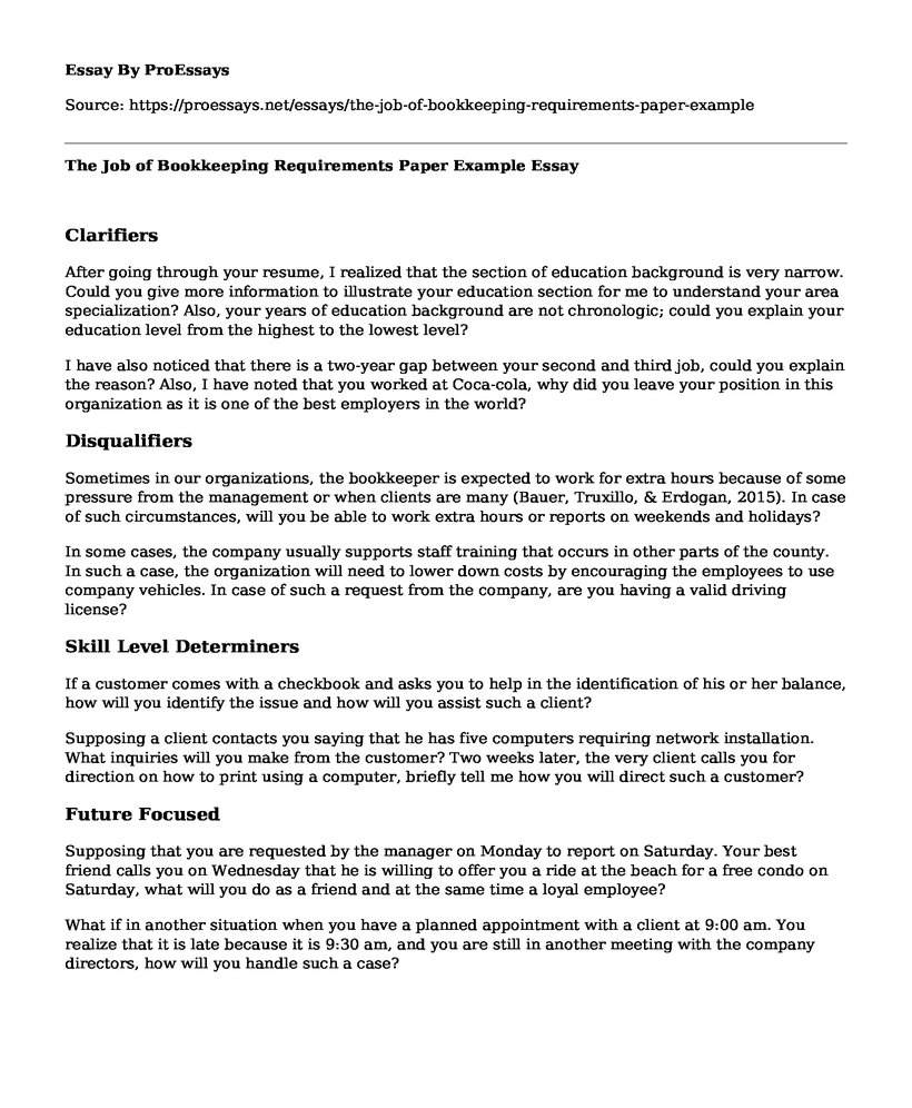 The Job of Bookkeeping Requirements Paper Example