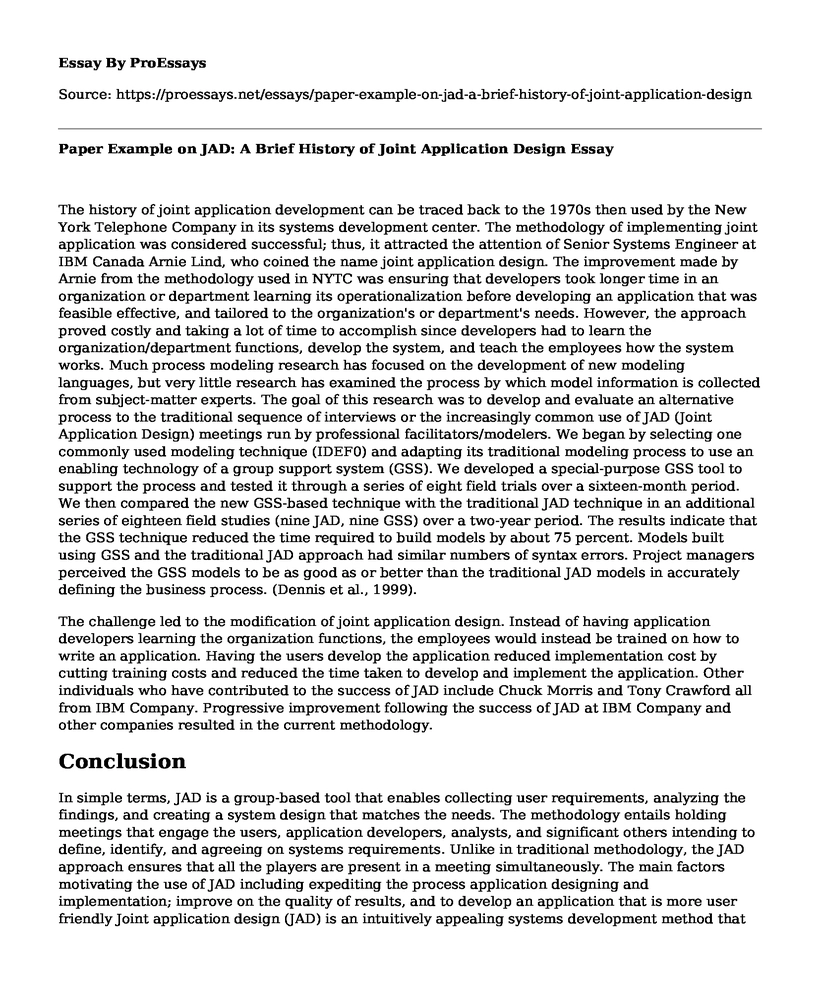 Paper Example on JAD: A Brief History of Joint Application Design