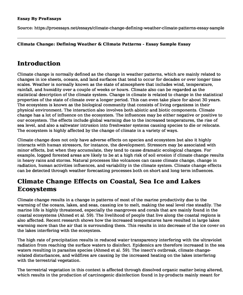 Climate Change: Defining Weather & Climate Patterns - Essay Sample