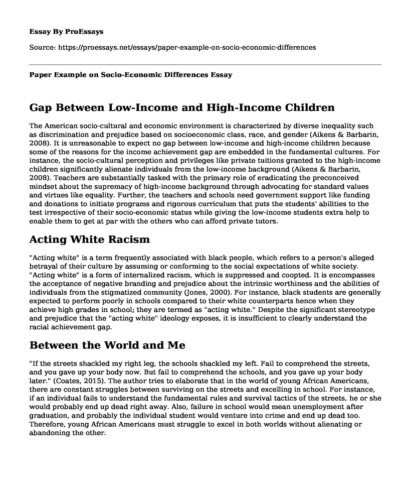 Paper Example on Socio-Economic Differences