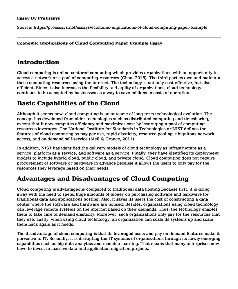 Economic Implications of Cloud Computing Paper Example