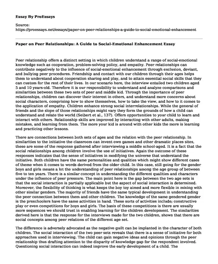 Paper on Peer Relationships: A Guide to Social-Emotional Enhancement