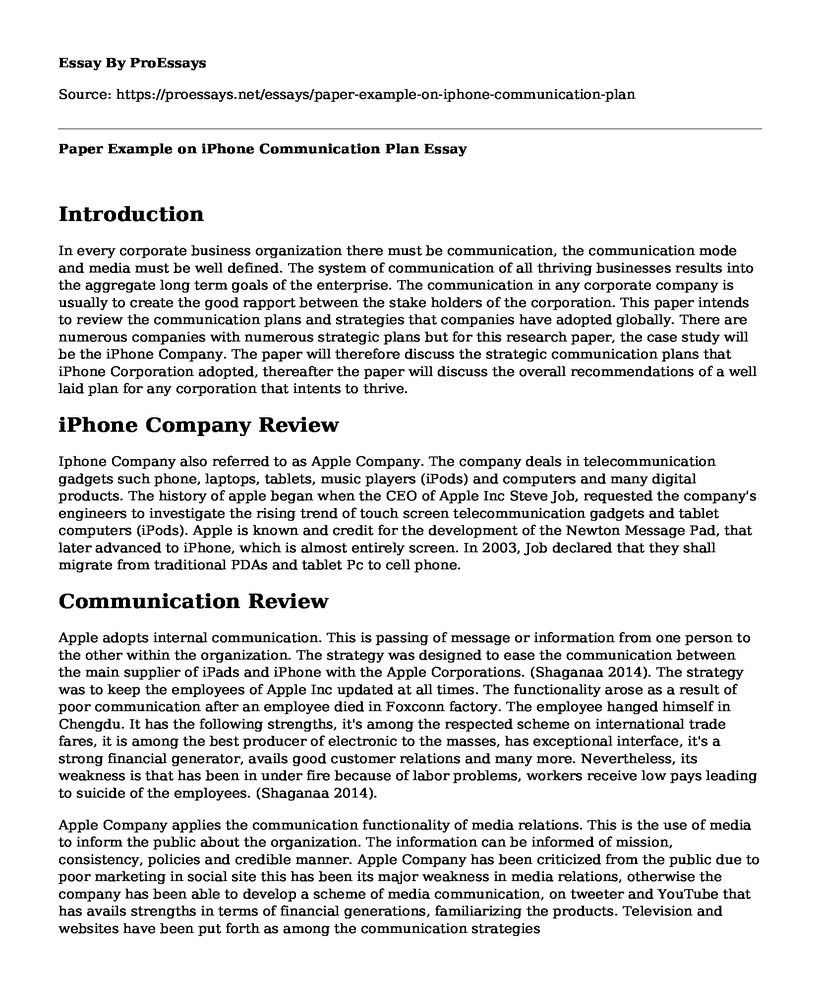 Paper Example on iPhone Communication Plan