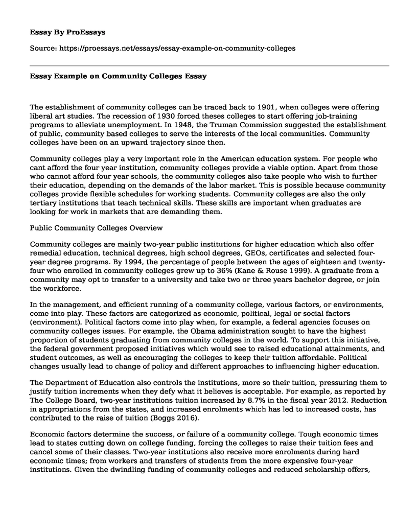 Essay Example on Community Colleges