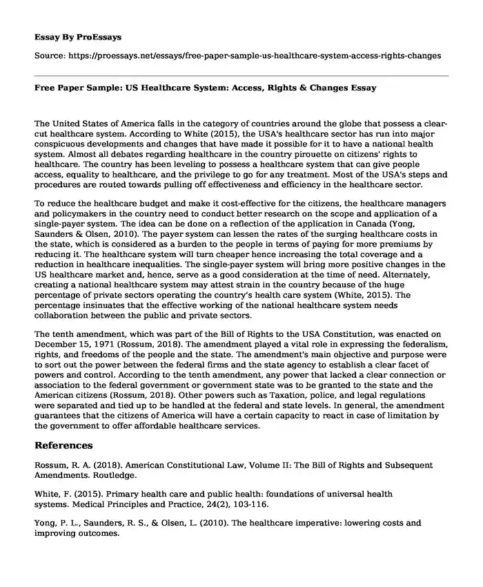 Free Paper Sample: US Healthcare System: Access, Rights & Changes