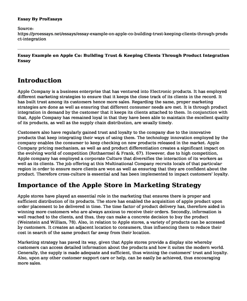 Essay Example on Apple Co: Building Trust & Keeping Clients Through Product Integration