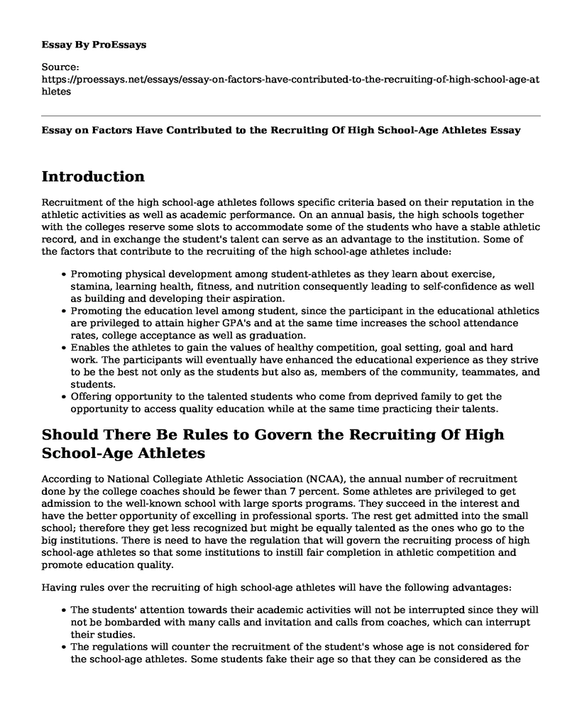 Essay on Factors Have Contributed to the Recruiting Of High School-Age Athletes