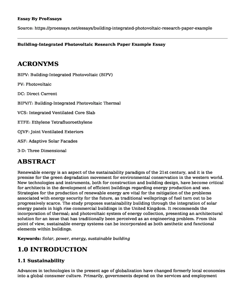 Building-Integrated Photovoltaic Research Paper Example