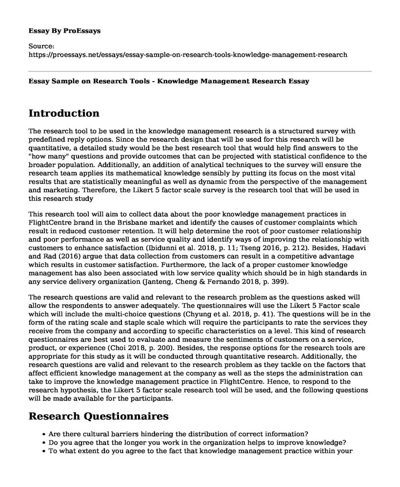 Essay Sample on Research Tools - Knowledge Management Research
