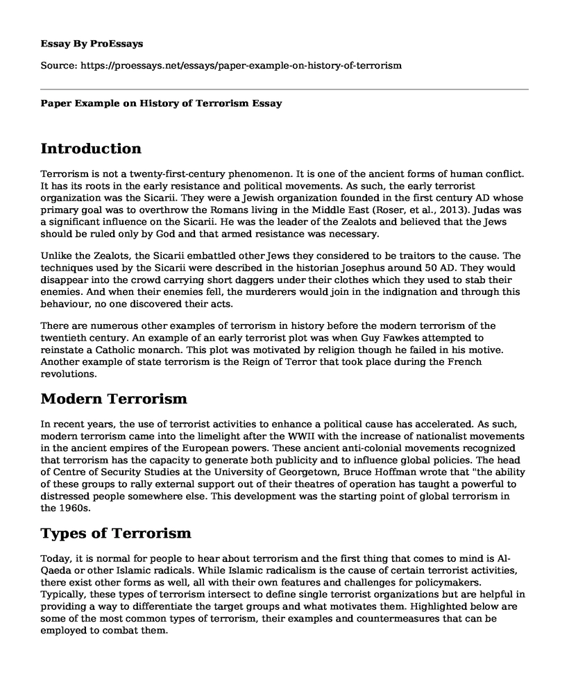 Paper Example on History of Terrorism