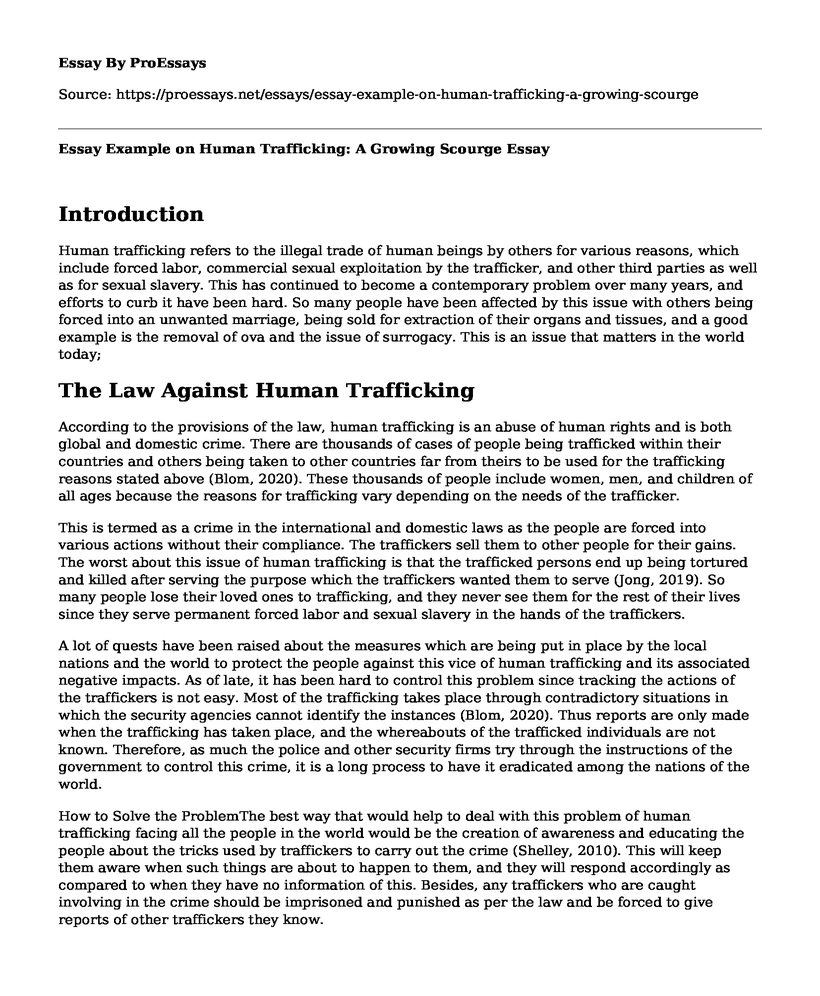 Essay Example on Human Trafficking: A Growing Scourge