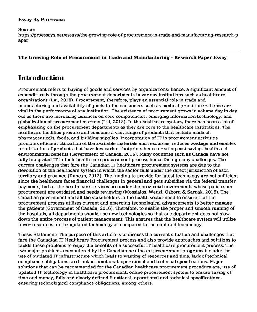 The Growing Role of Procurement in Trade and Manufacturing - Research Paper