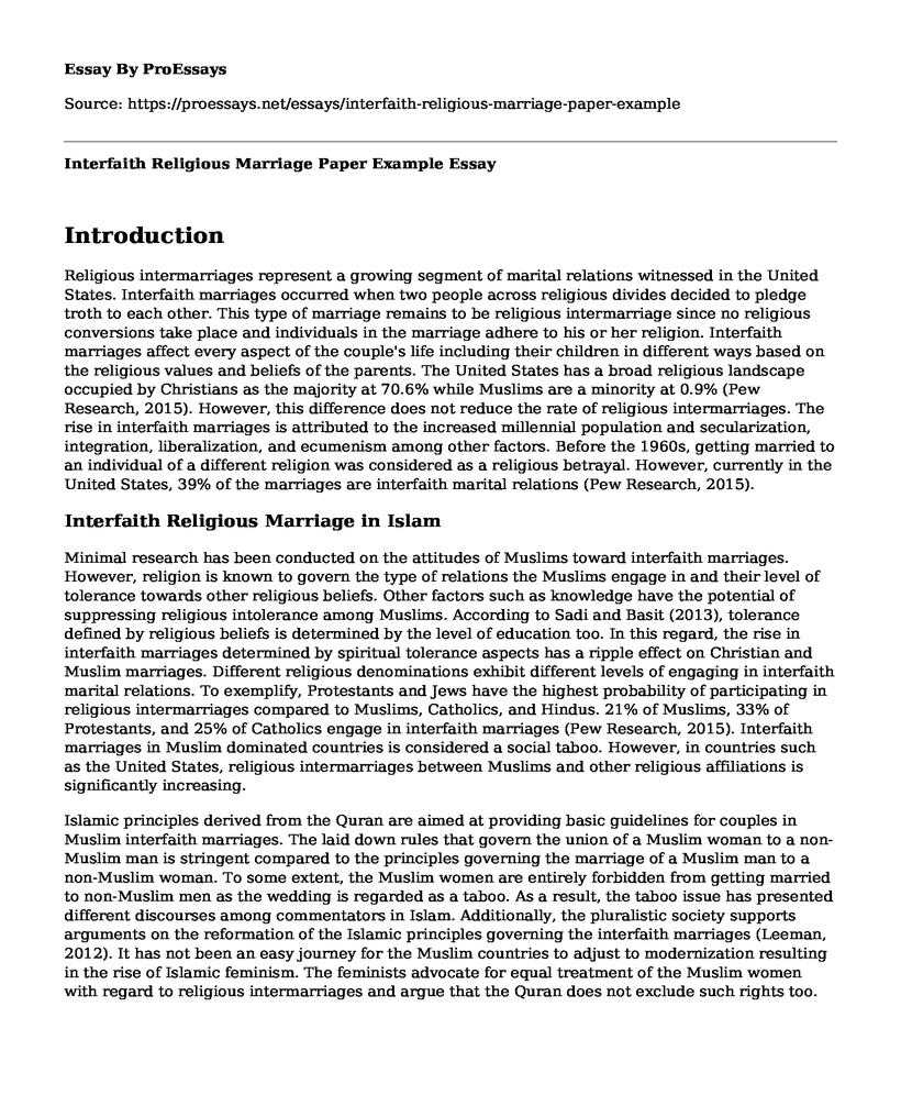 Interfaith Religious Marriage Paper Example