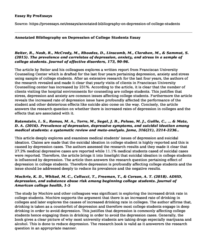 Annotated Bibliography on Depression of College Students