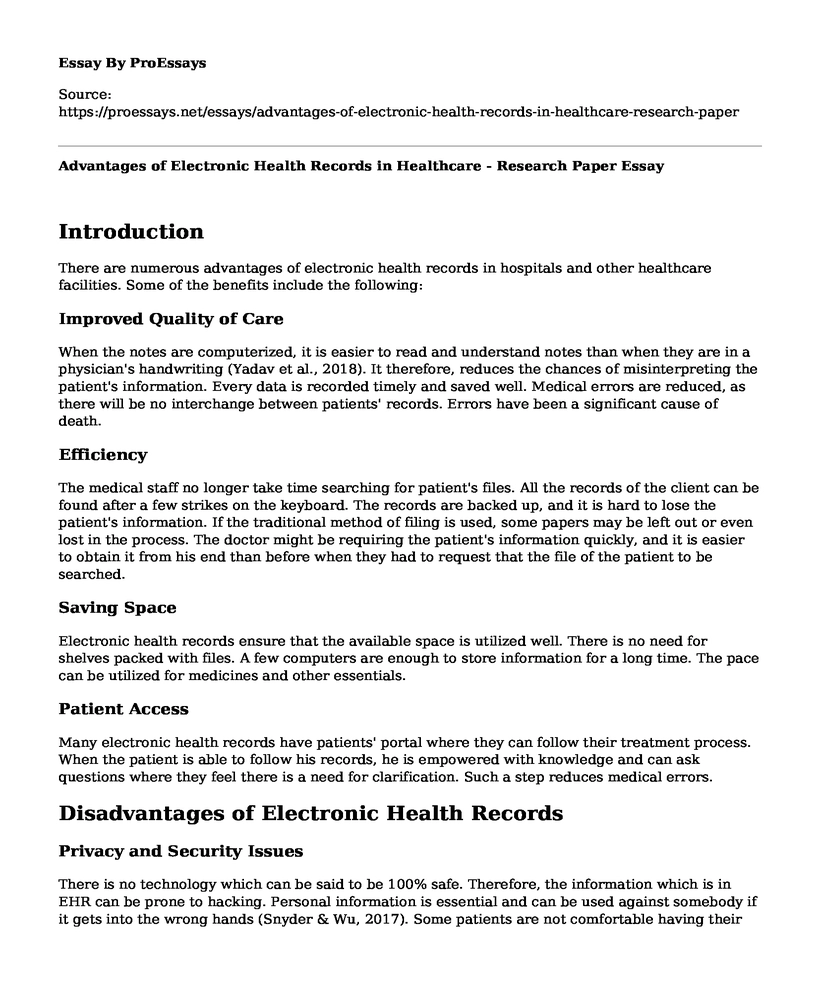 Advantages of Electronic Health Records in Healthcare - Research Paper