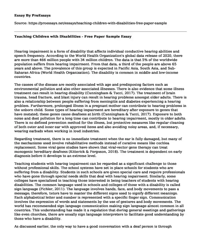Teaching Children with Disabilities - Free Paper Sample