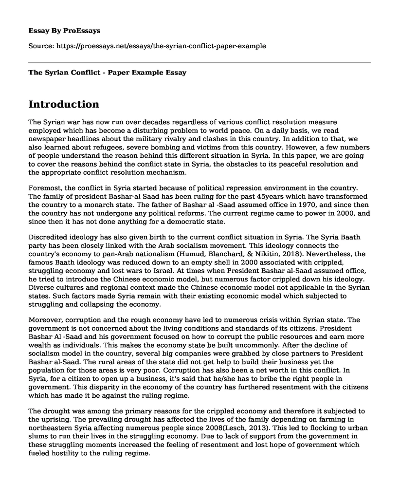 The Syrian Conflict - Paper Example