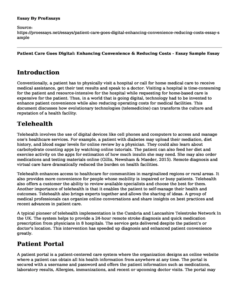 Patient Care Goes Digital: Enhancing Convenience & Reducing Costs - Essay Sample