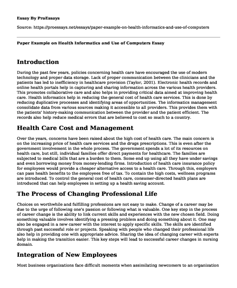 Paper Example on Health Informatics and Use of Computers