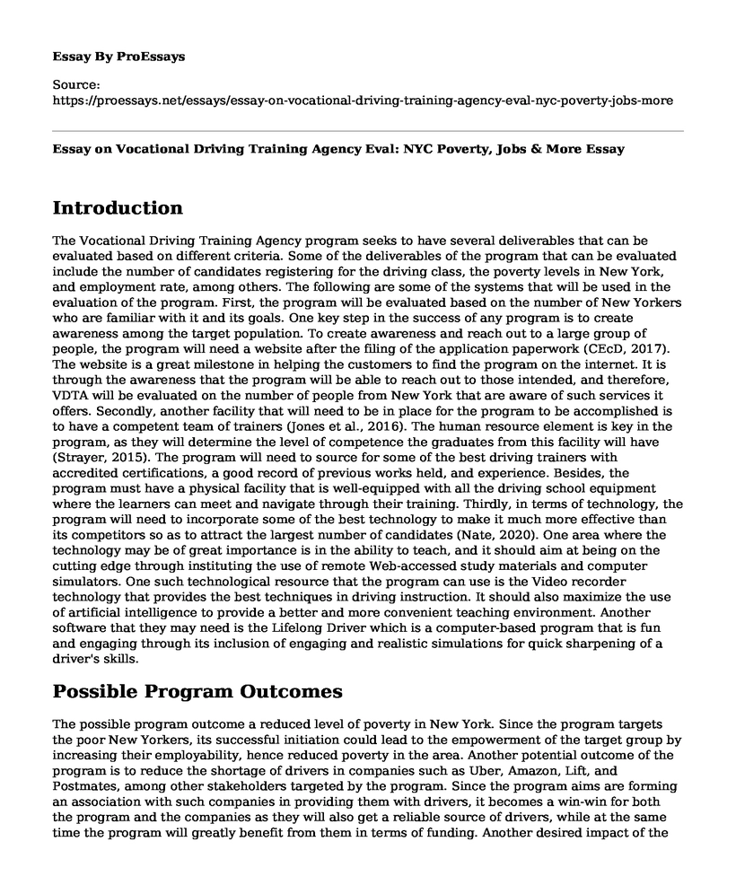 Essay on Vocational Driving Training Agency Eval: NYC Poverty, Jobs & More