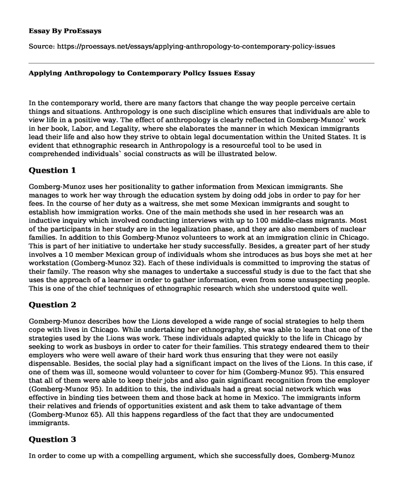 Applying Anthropology to Contemporary Policy Issues