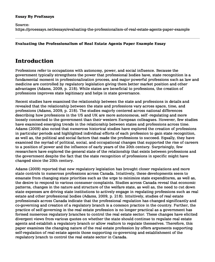 Evaluating the Professionalism of Real Estate Agents Paper Example