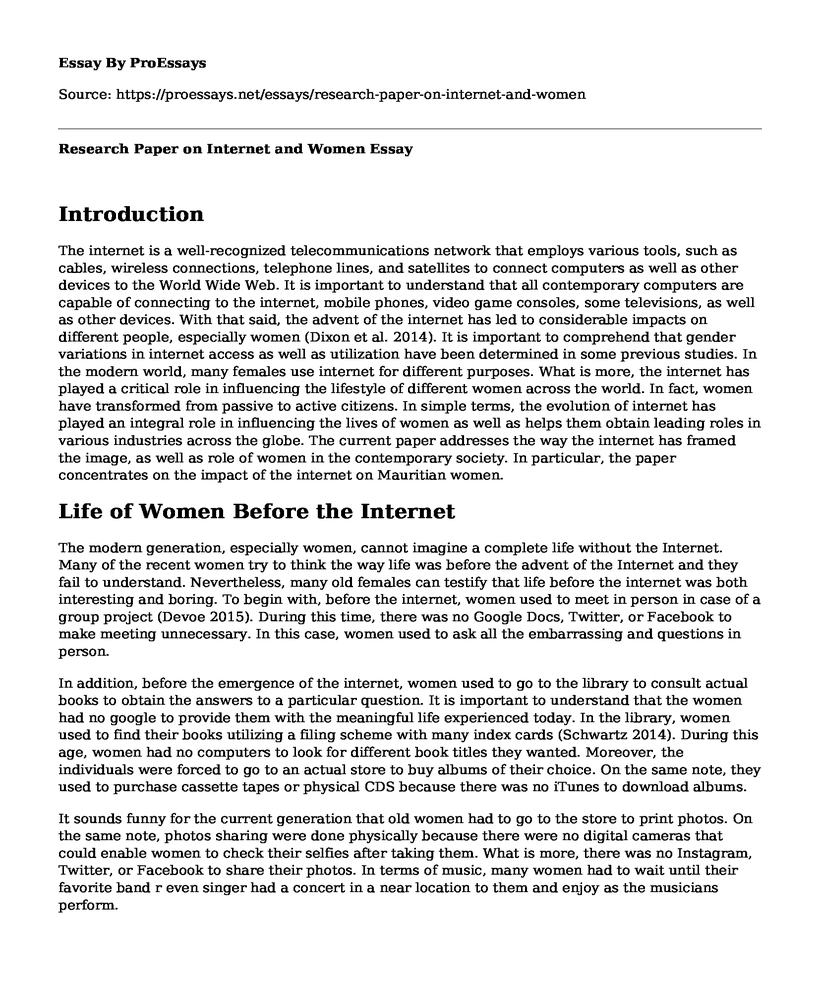 Research Paper on Internet and Women