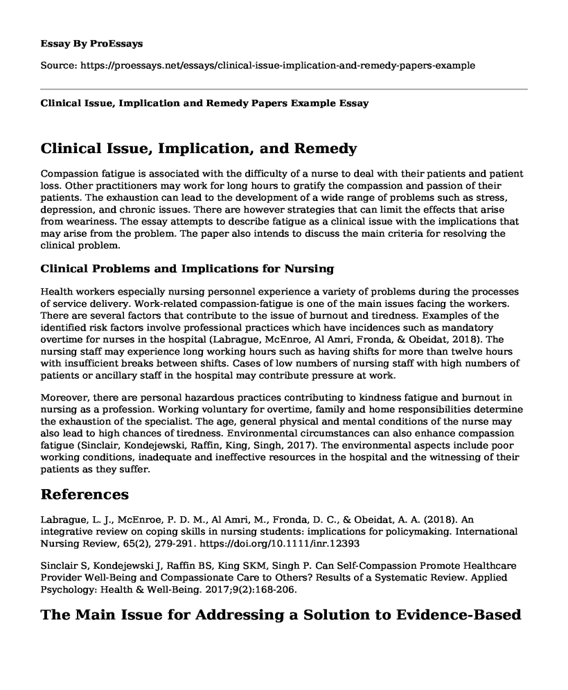 Clinical Issue, Implication and Remedy Papers Example