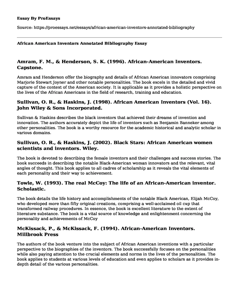 African American Inventors Annotated Bibliography