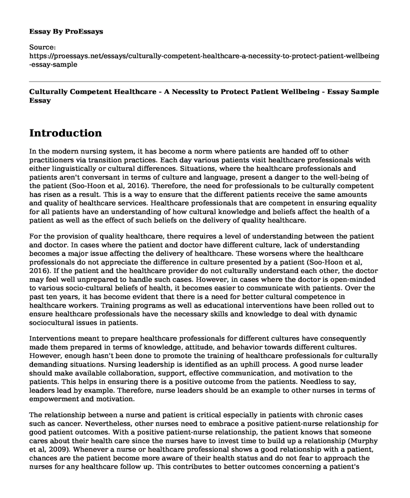 Culturally Competent Healthcare - A Necessity to Protect Patient Wellbeing - Essay Sample