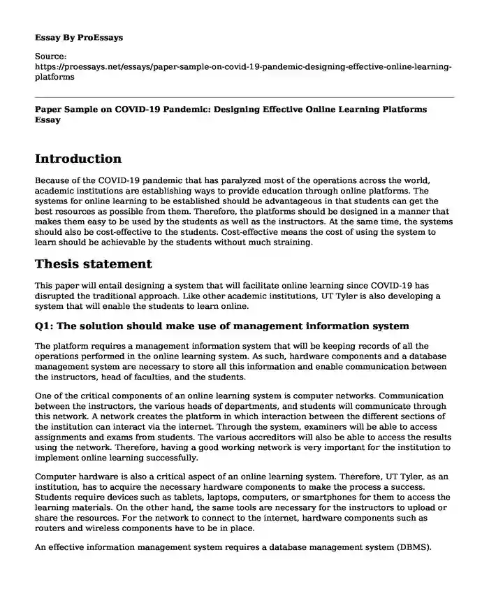 Paper Sample on COVID-19 Pandemic: Designing Effective Online Learning Platforms