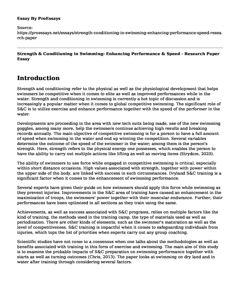 Strength & Conditioning in Swimming: Enhancing Performance & Speed - Research Paper