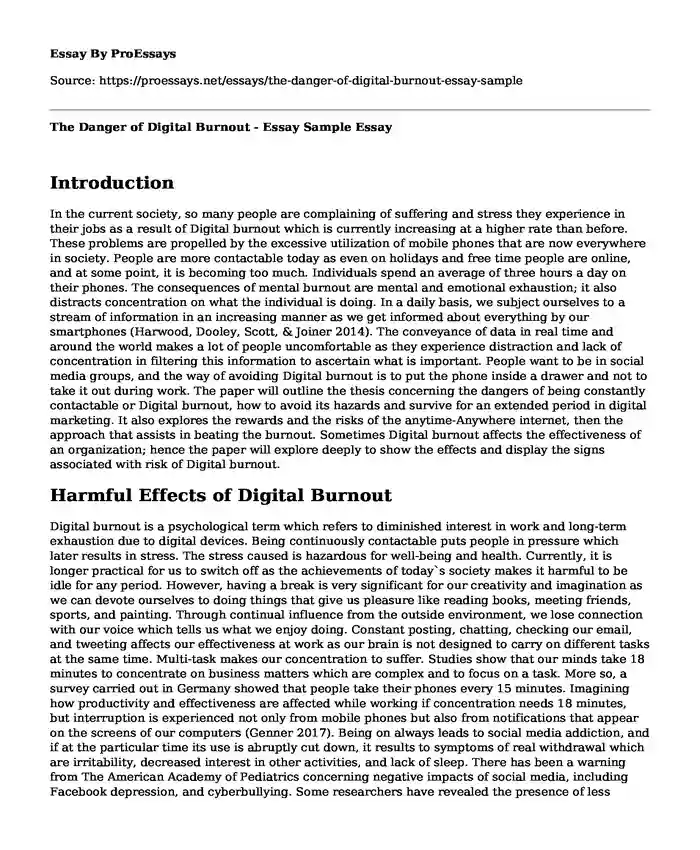 The Danger of Digital Burnout - Essay Sample