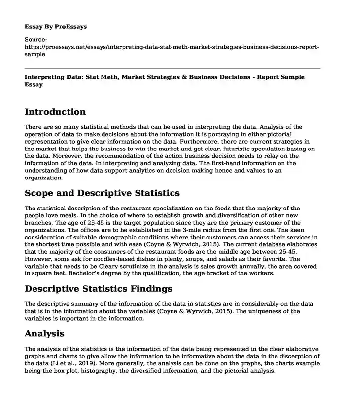 Interpreting Data: Stat Meth, Market Strategies & Business Decisions - Report Sample