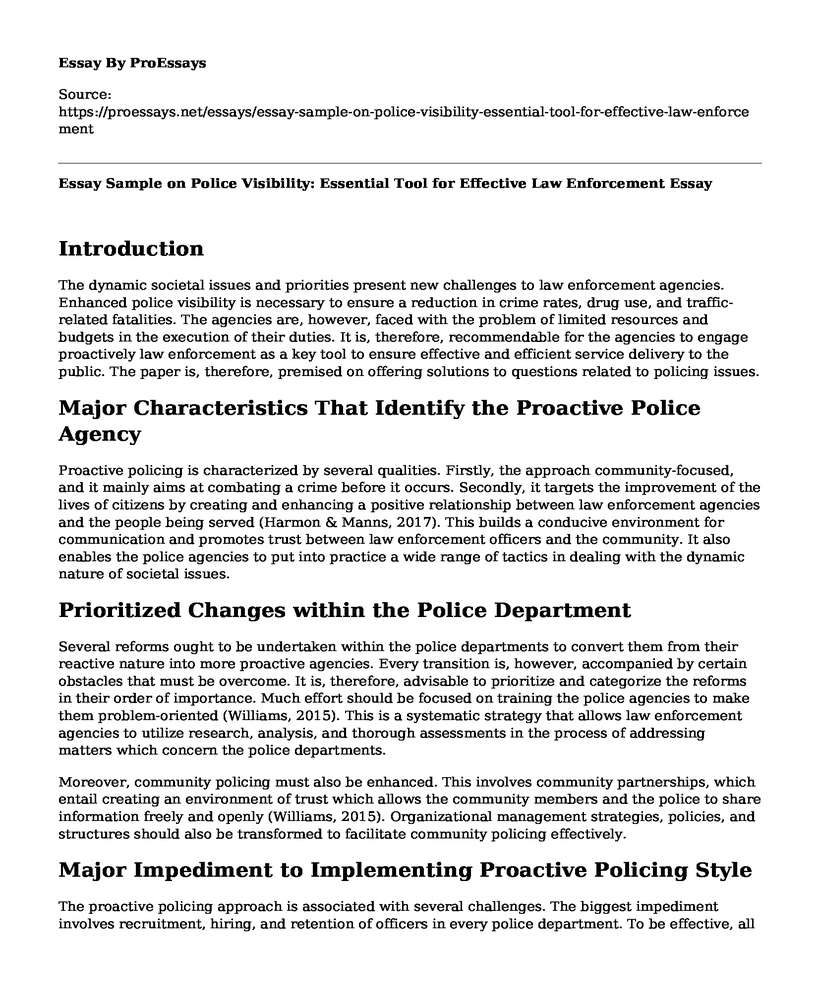 Essay Sample on Police Visibility: Essential Tool for Effective Law Enforcement